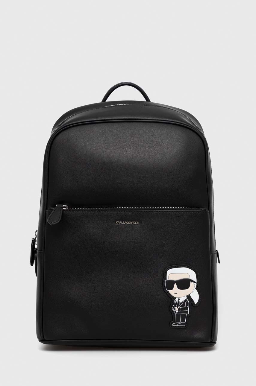 

Кожена раница Karl Lagerfeld в черно голям размер с апликация, Черен