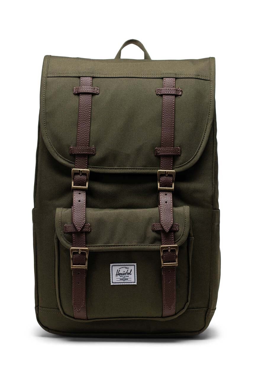 Herschel rucsac Little America Mid Backpack culoarea verde, mare, neted