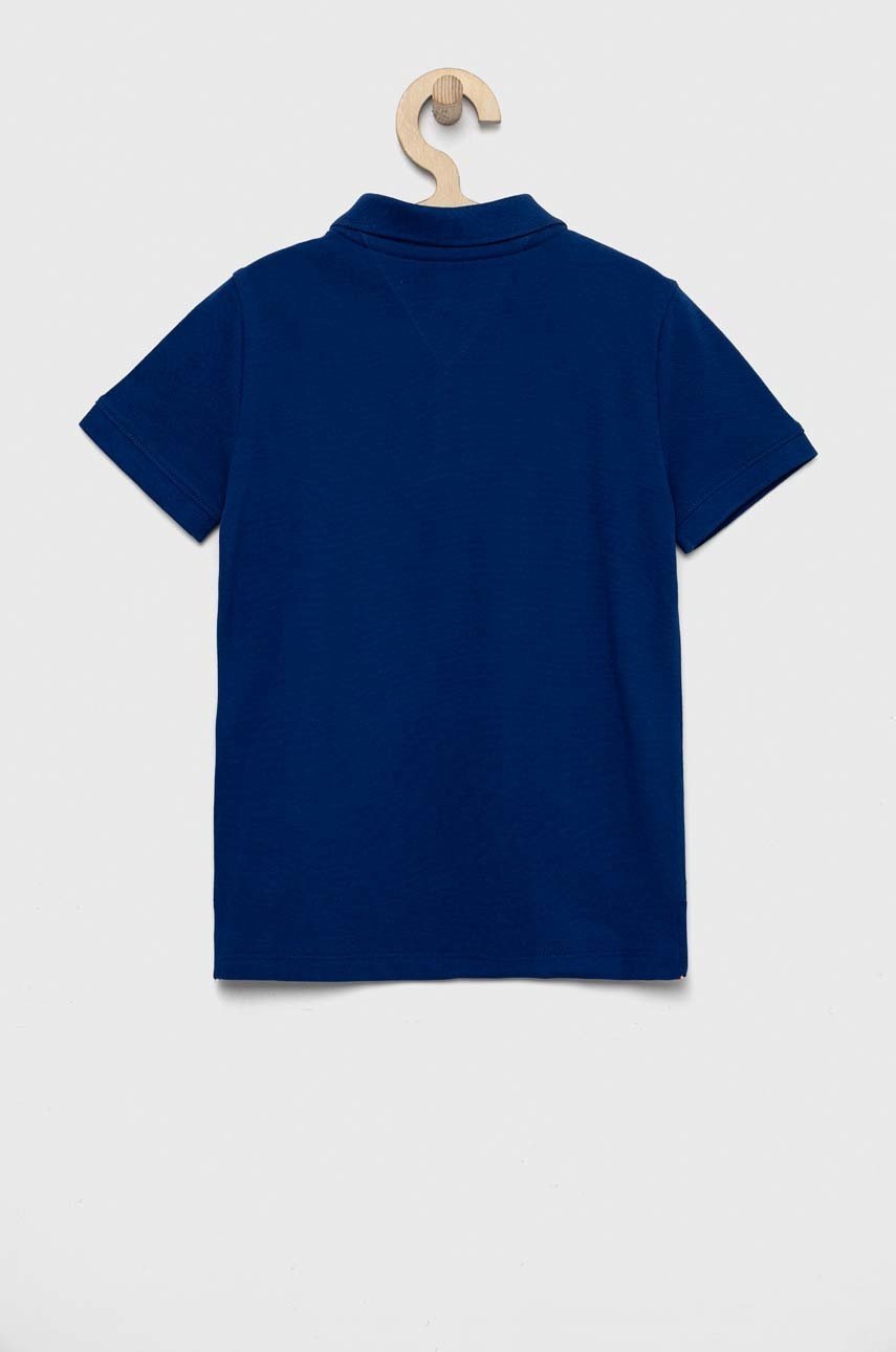 

Детское хлопковое поло Tommy Hilfiger цвет синий однотонный