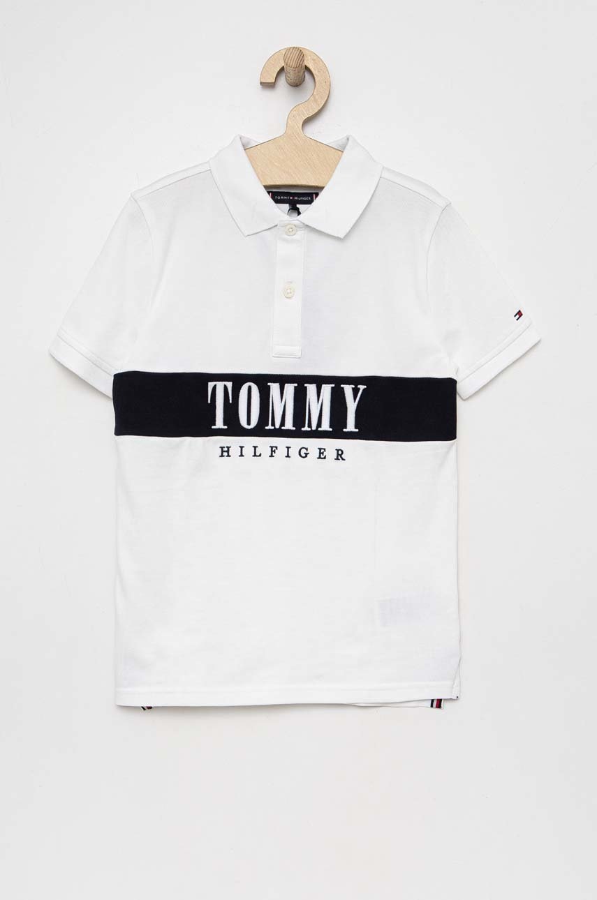 

Дитяче поло Tommy Hilfiger колір білий з аплікацією