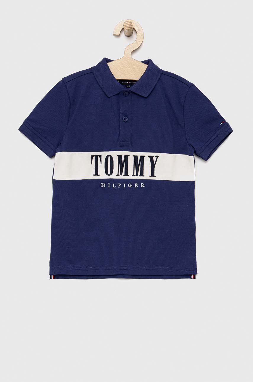 Dětské polo tričko Tommy Hilfiger tmavomodrá barva, s aplikací - námořnická modř -  96 % Bavlna