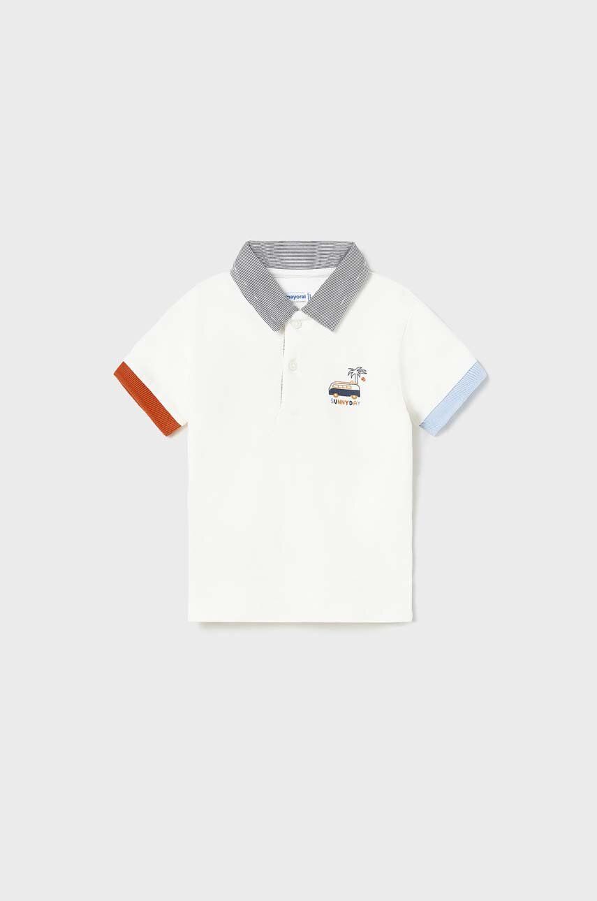 Mayoral tricou polo pentru copii culoarea alb, cu imprimeu