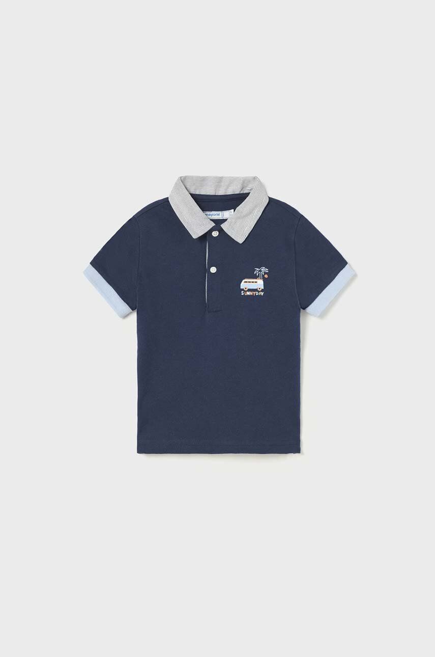 Mayoral tricou polo pentru copii culoarea albastru marin, cu imprimeu