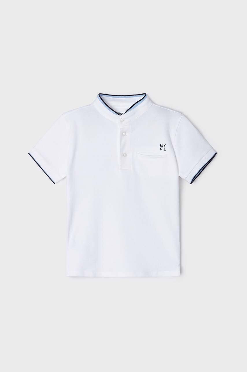 Mayoral tricou polo copii culoarea alb, neted