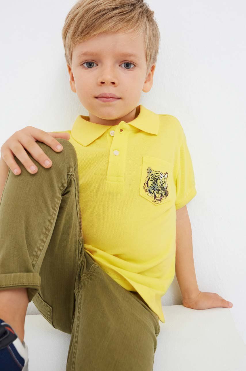 Mayoral tricouri polo din bumbac pentru copii culoarea galben, cu imprimeu