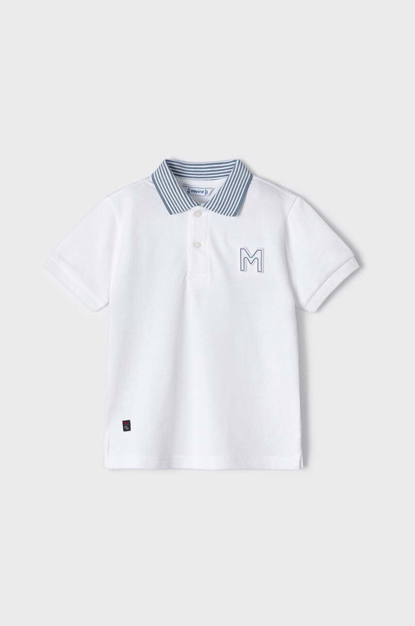 Mayoral tricou polo copii culoarea alb, cu imprimeu