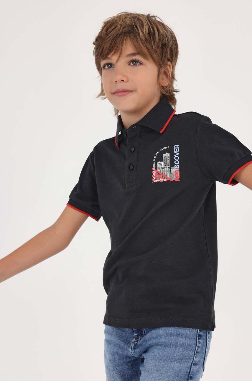 Mayoral tricouri polo din bumbac pentru copii culoarea gri, cu imprimeu