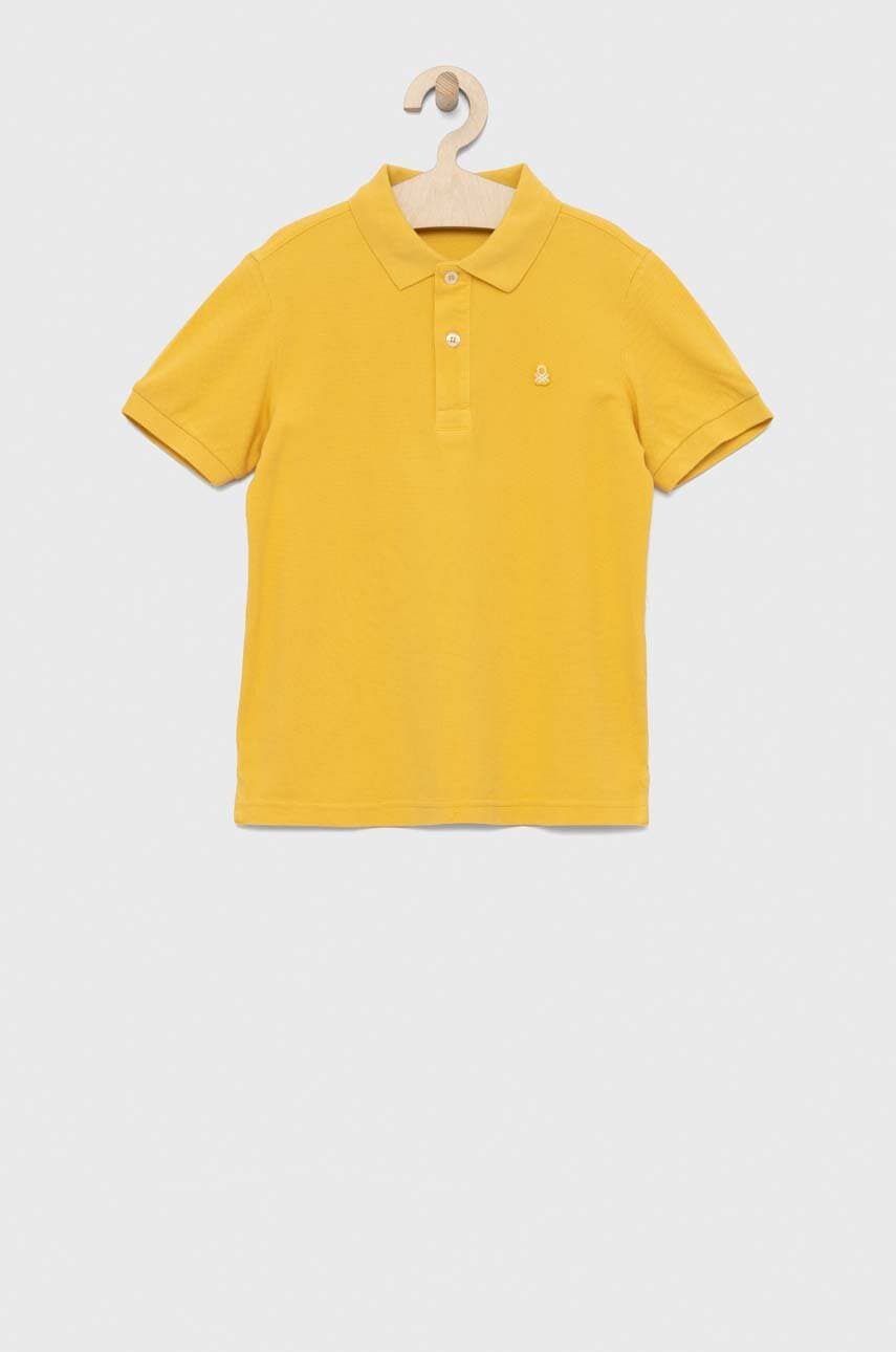 United Colors of Benetton tricouri polo din bumbac pentru copii culoarea galben, neted