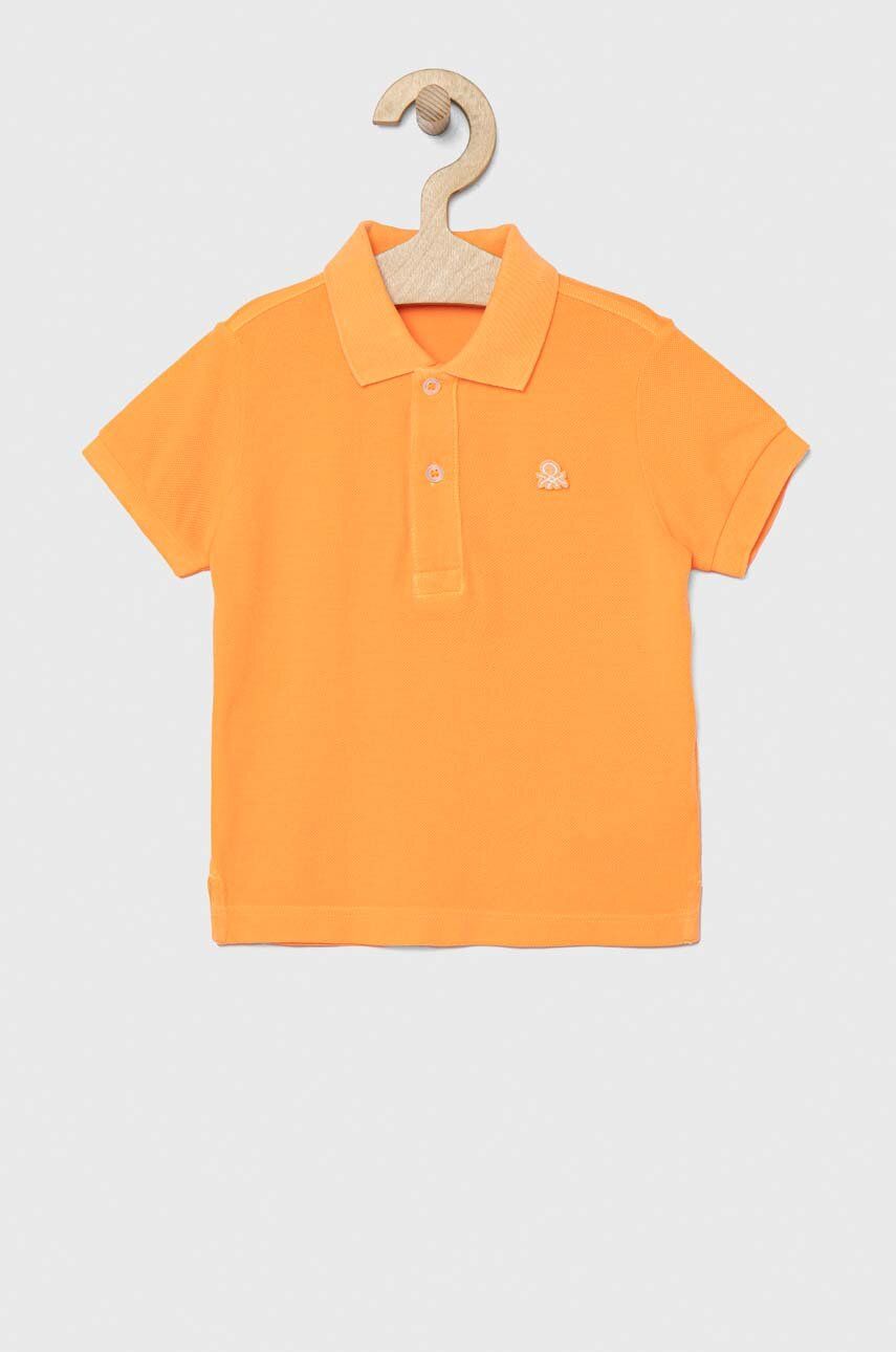 United Colors of Benetton tricouri polo din bumbac pentru copii culoarea portocaliu, neted