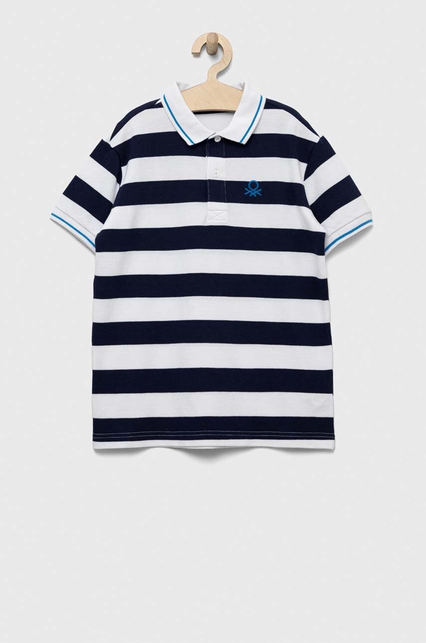 Бавовняне поло United Colors of Benetton колір синій візерунок Бавовняне поло United Colors of Benetton колір синій візерунок