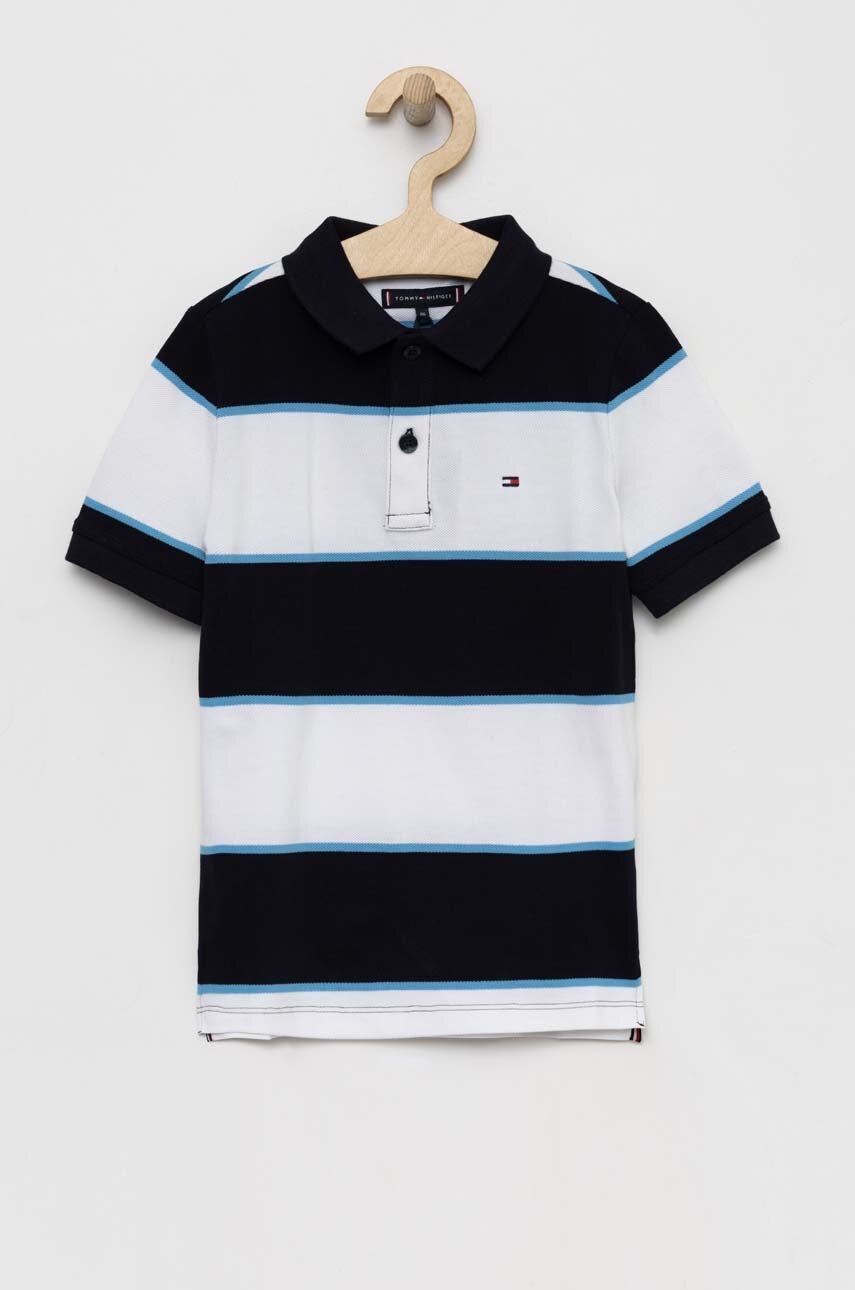 

Детское хлопковое поло Tommy Hilfiger цвет синий узорный