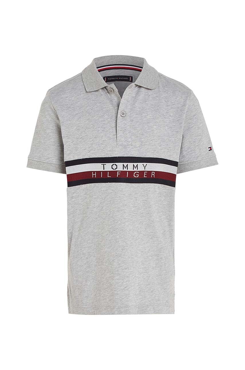 

Детское хлопковое поло Tommy Hilfiger цвет серый с аппликацией