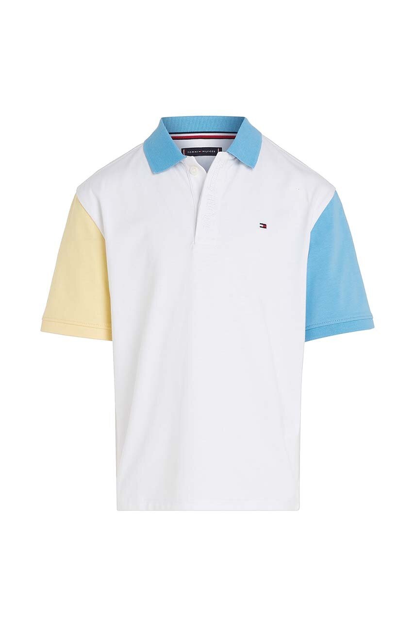 Дитяче бавовняне поло Tommy Hilfiger колір білий візерунок Дитяче бавовняне поло Tommy Hilfiger колір білий візерунок