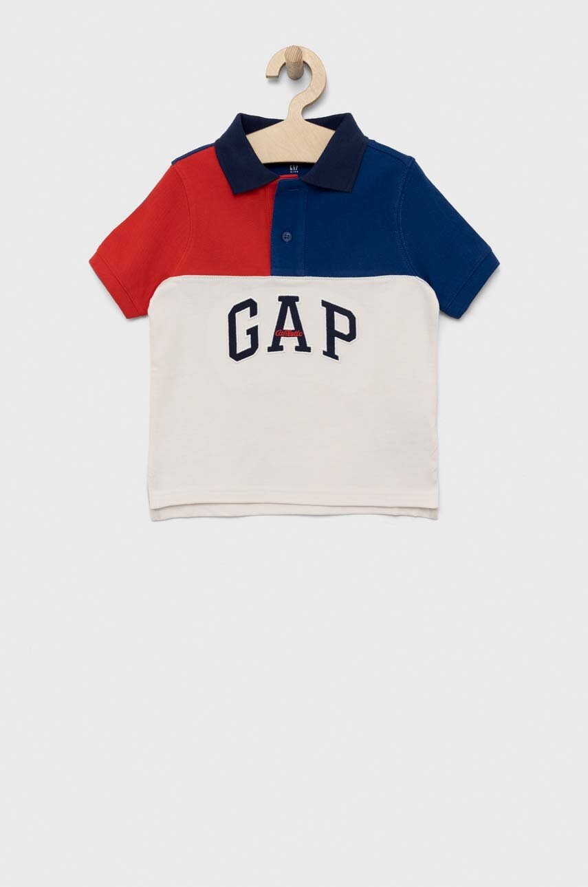 Детское хлопковое поло GAP цвет серый с аппликацией Детское хлопковое поло GAP цвет серый с аппликацией