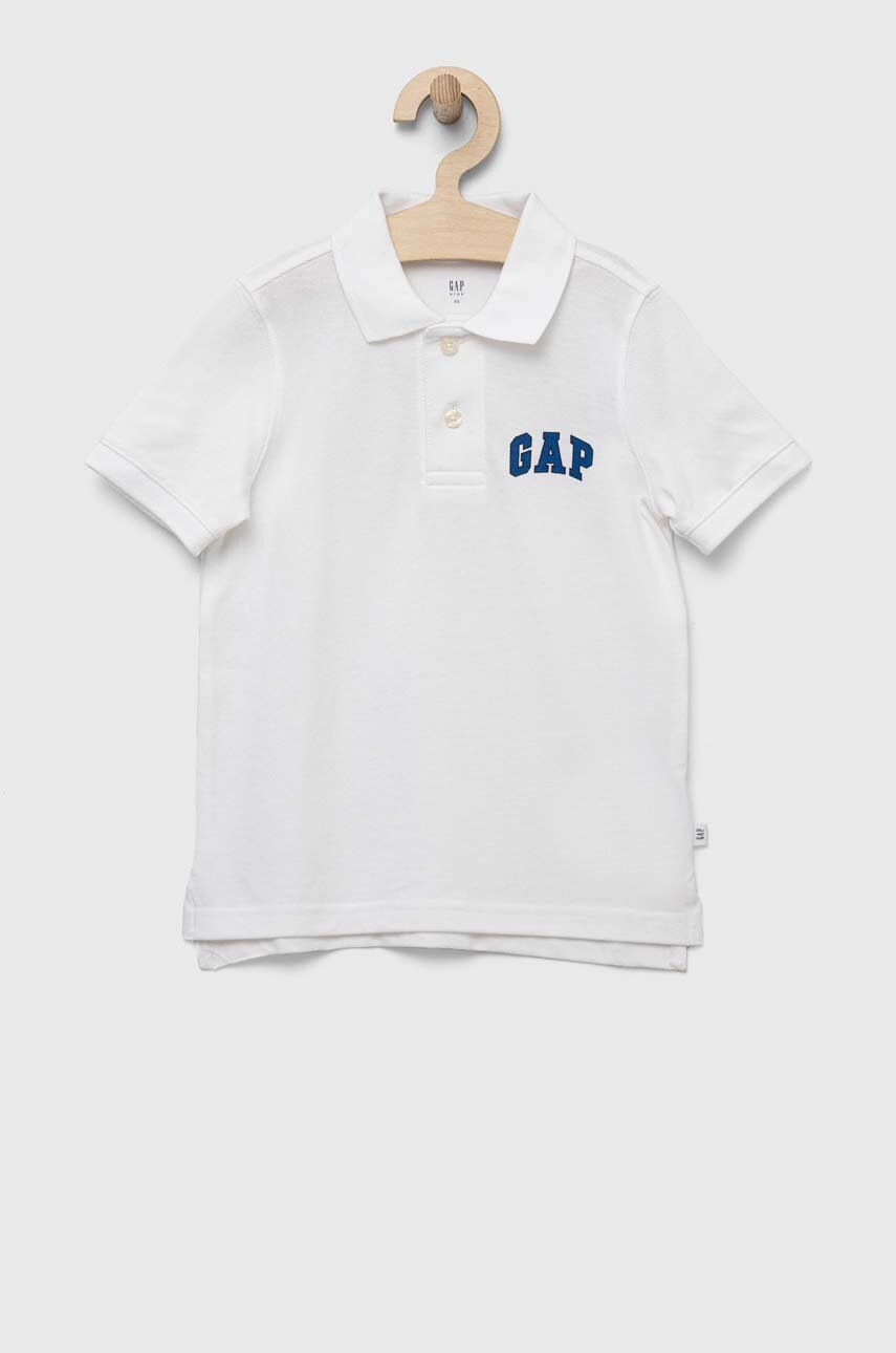 

Детска памучна тениска с яка GAP в бяло с принт, Бял