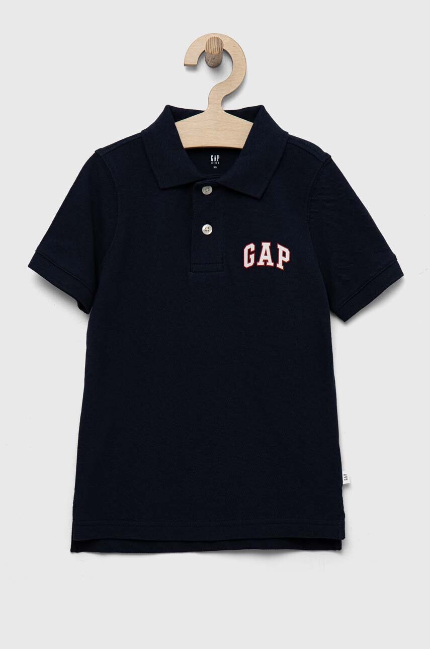 

Детска памучна тениска с яка GAP в тъмносиньо с принт, Тъмносин