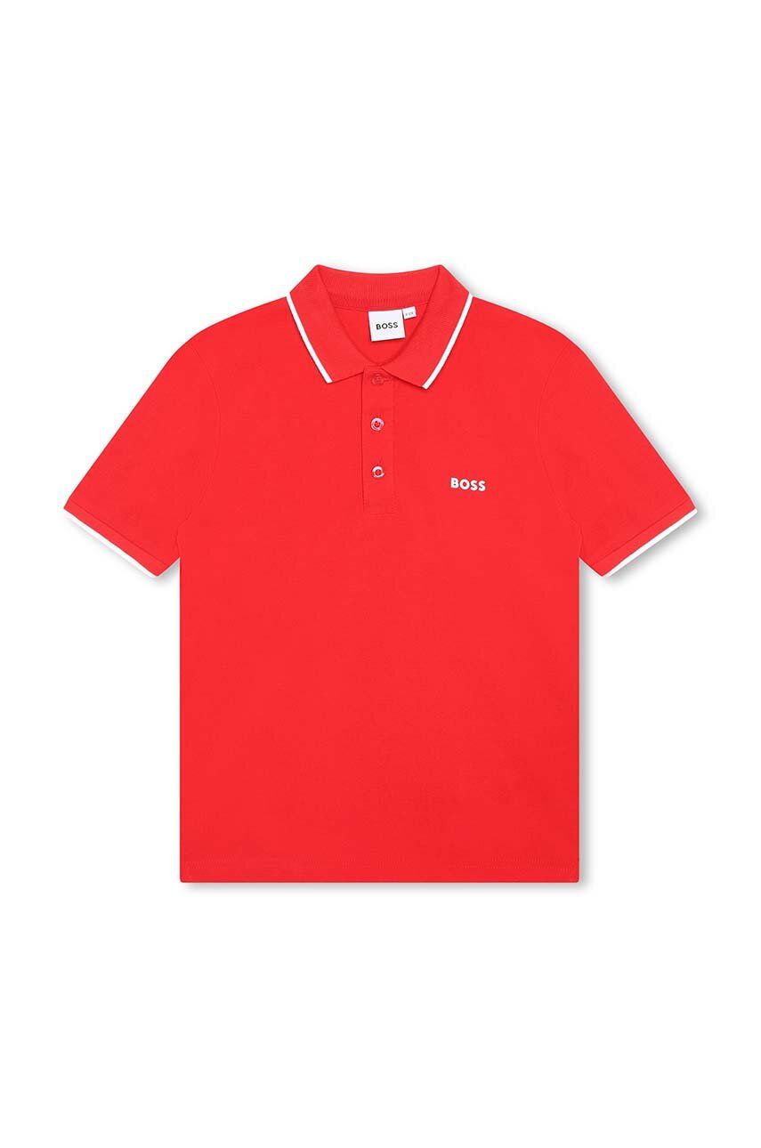 BOSS tricouri polo din bumbac pentru copii culoarea rosu, cu imprimeu