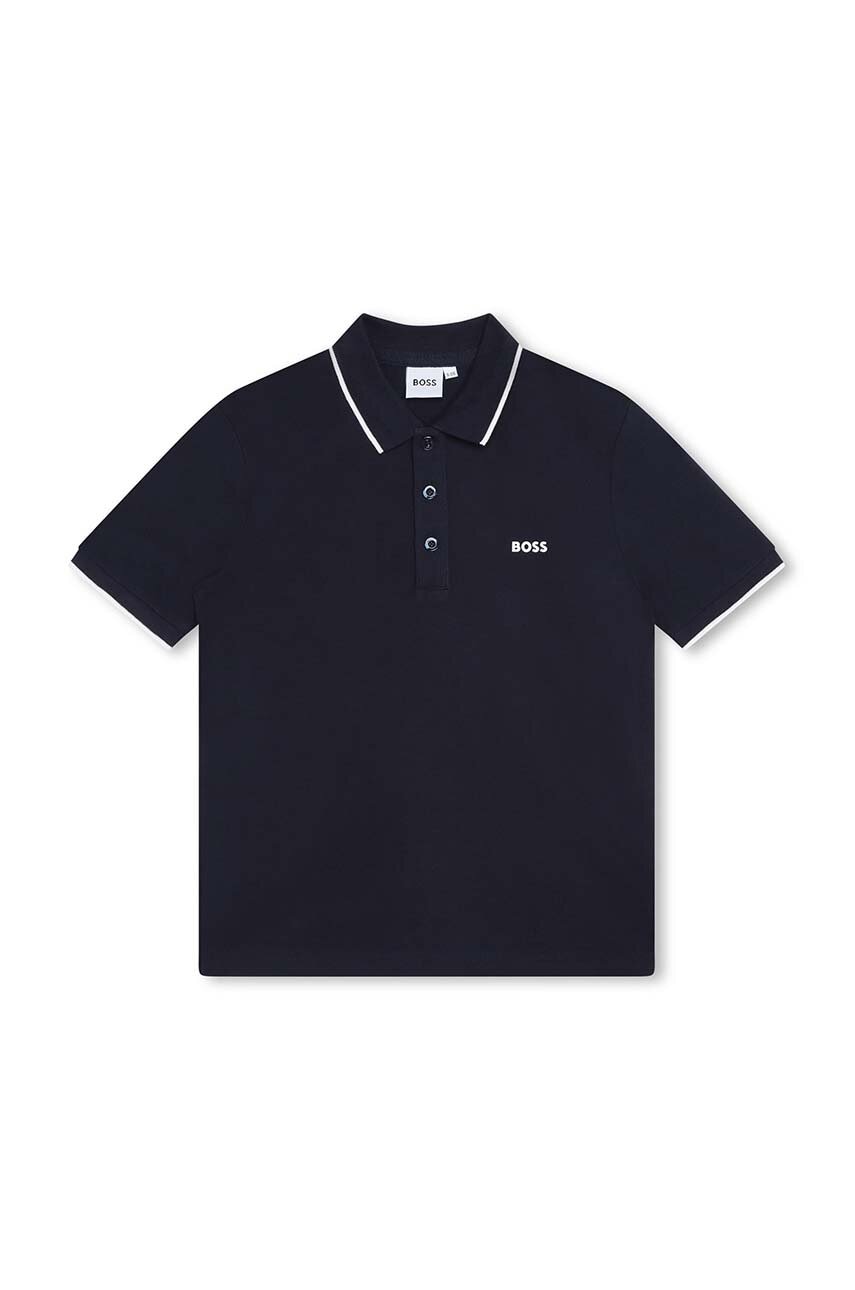 BOSS tricouri polo din bumbac pentru copii culoarea albastru marin, cu imprimeu