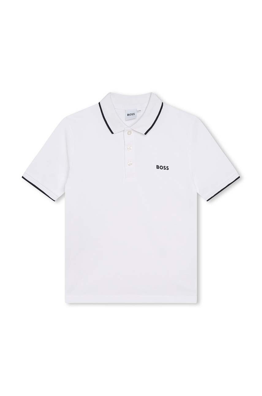 BOSS tricouri polo din bumbac pentru copii culoarea alb, cu
