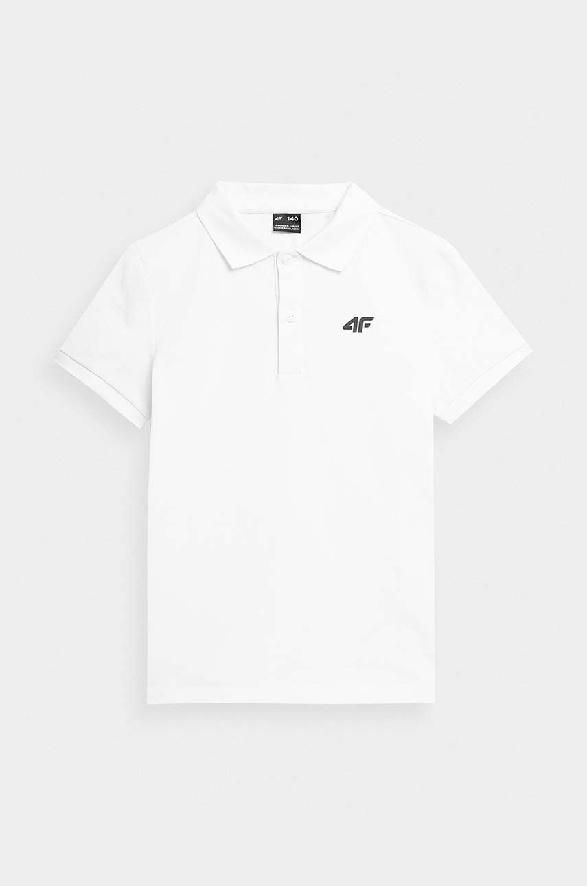 4F tricouri polo din bumbac pentru copii M295 culoarea alb, neted