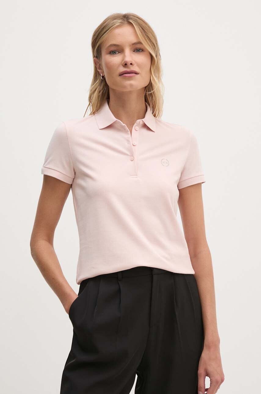 

Памучна тениска с яка Armani Exchange в розово, Розов