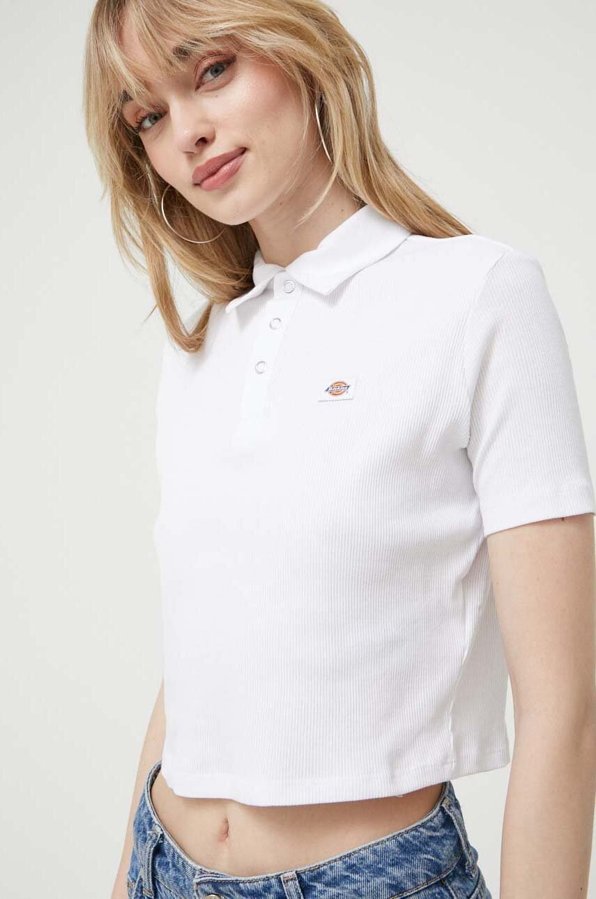 

Памучна тениска с яка Dickies в бяло, Бял