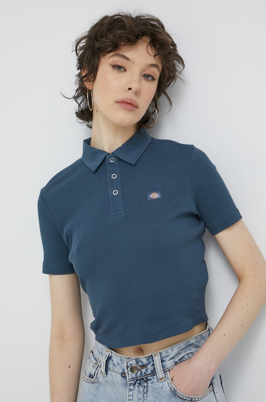 

Памучна тениска с яка Dickies в тъмносиньо, Тъмносин