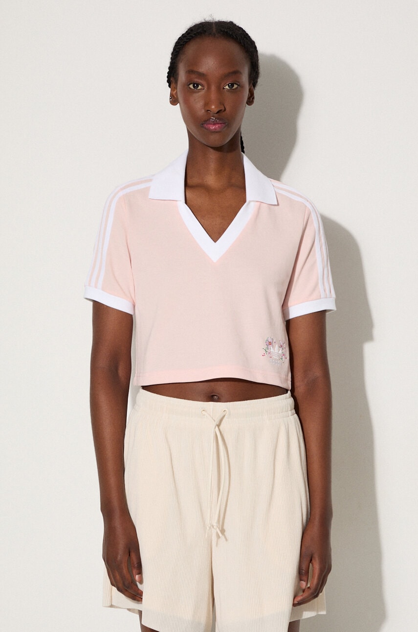adidas tricou polo Crop femei, culoarea roz IP3757-pink