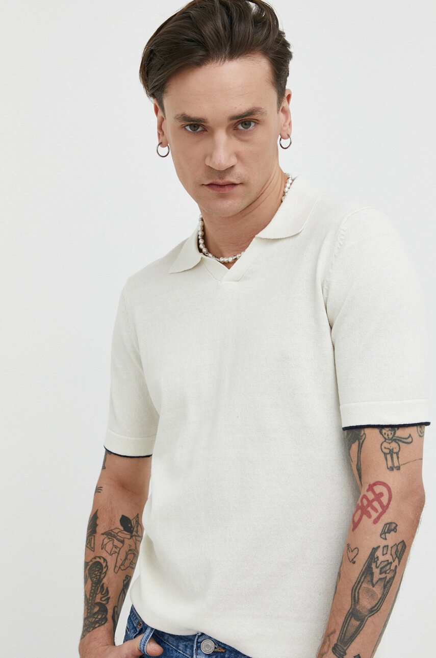 

Тениска с яка Only & Sons в бежово с изчистен дизайн, Бежов