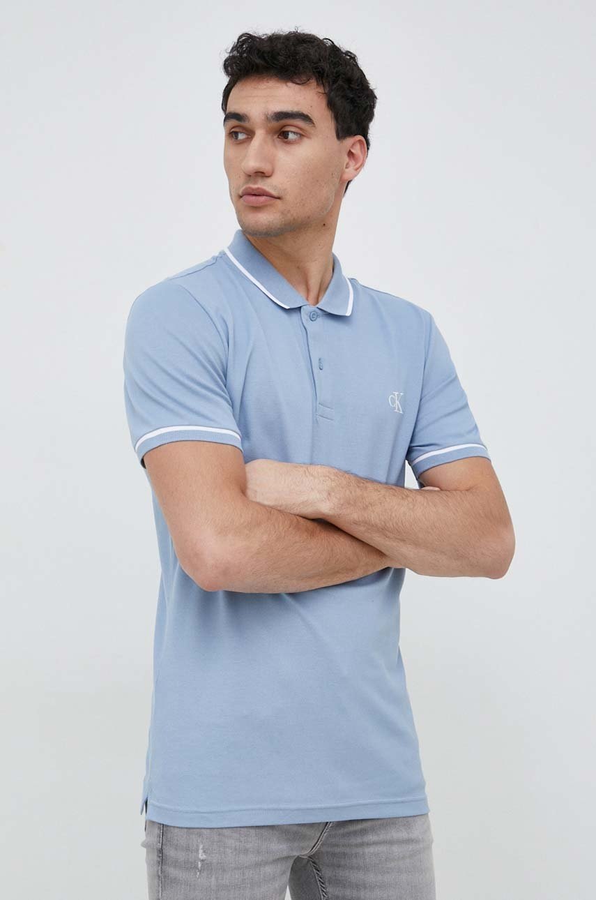 

Тениска с яка Calvin Klein Jeans в синьо с десен, Син