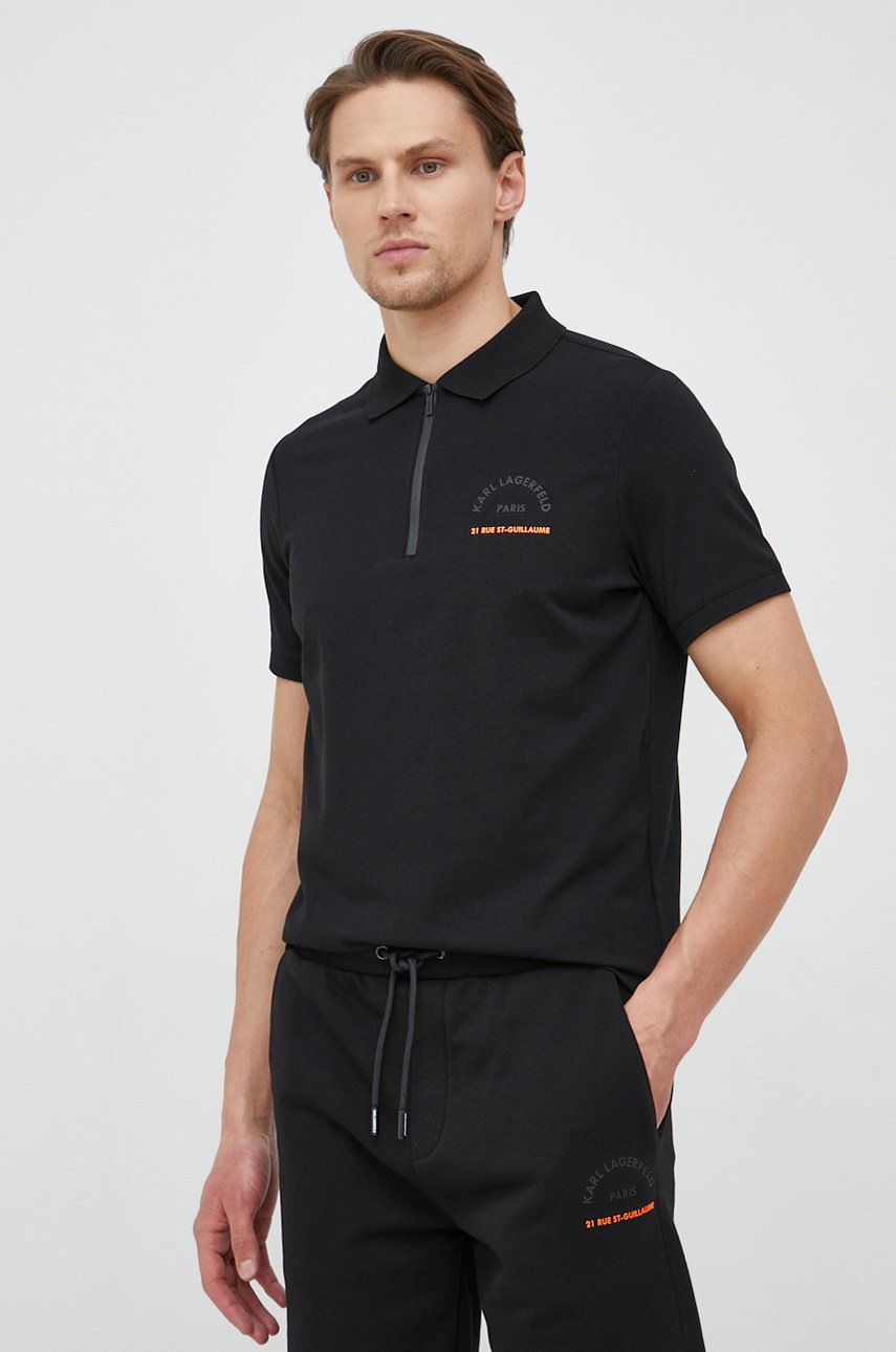 Karl Lagerfeld tricou polo barbati, culoarea negru, cu imprimeu