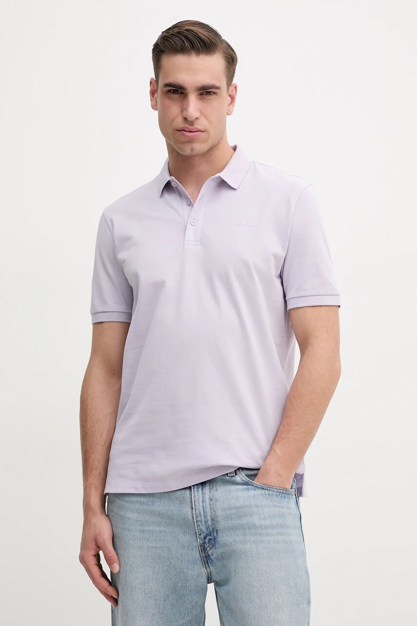 HUGO polo de bumbac culoarea bleumarin, uni, 50466182