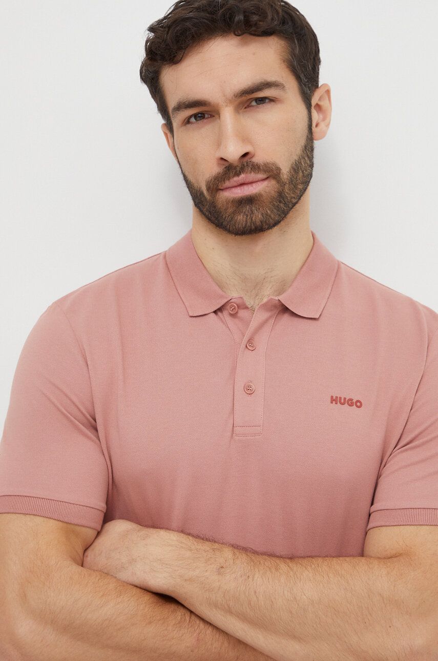 Bavlněné polo tričko HUGO růžová barva, 50466182