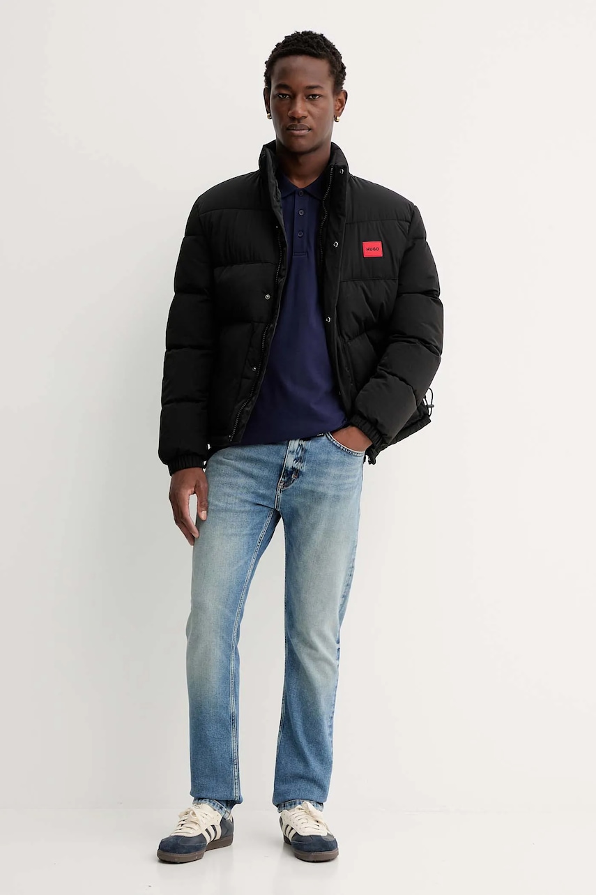 Хлопковое поло HUGO цвет синий однотонное 50466182