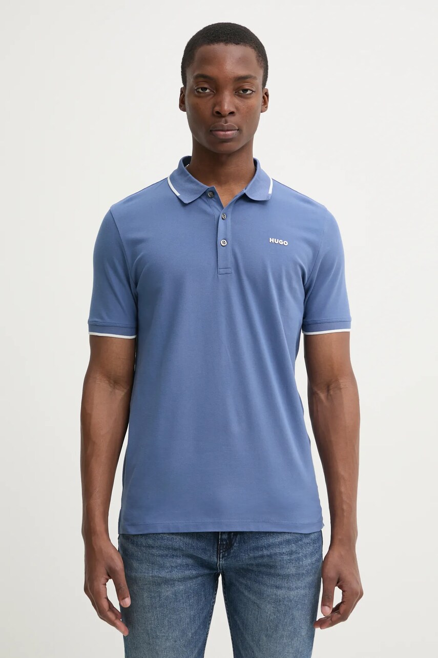 HUGO tricou polo bărbați, culoarea negru, uni, 50467344