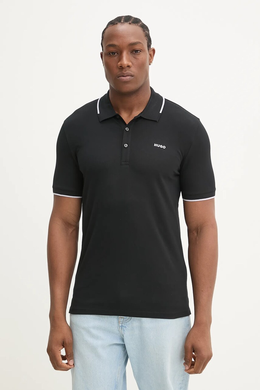 HUGO tricou polo barbati, culoarea negru, uni, 50467344