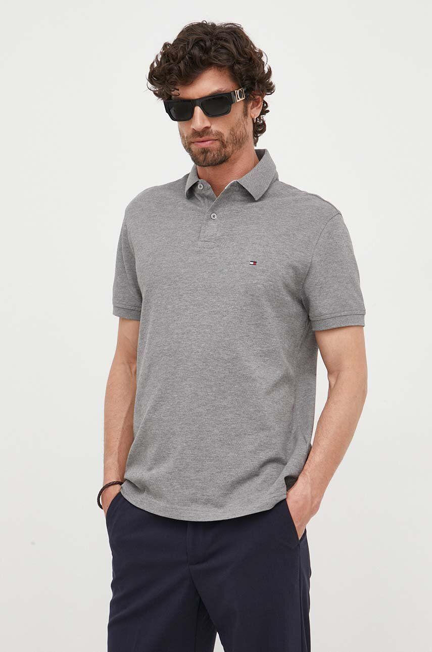 Polo tričko Tommy Hilfiger pánske, šedá farba, jednofarebné