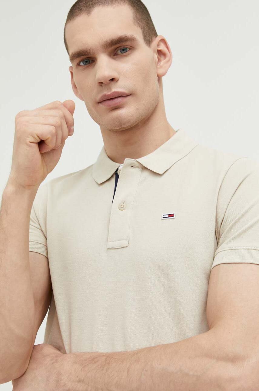 

Бавовняне поло Tommy Jeans колір бежевий однотонний