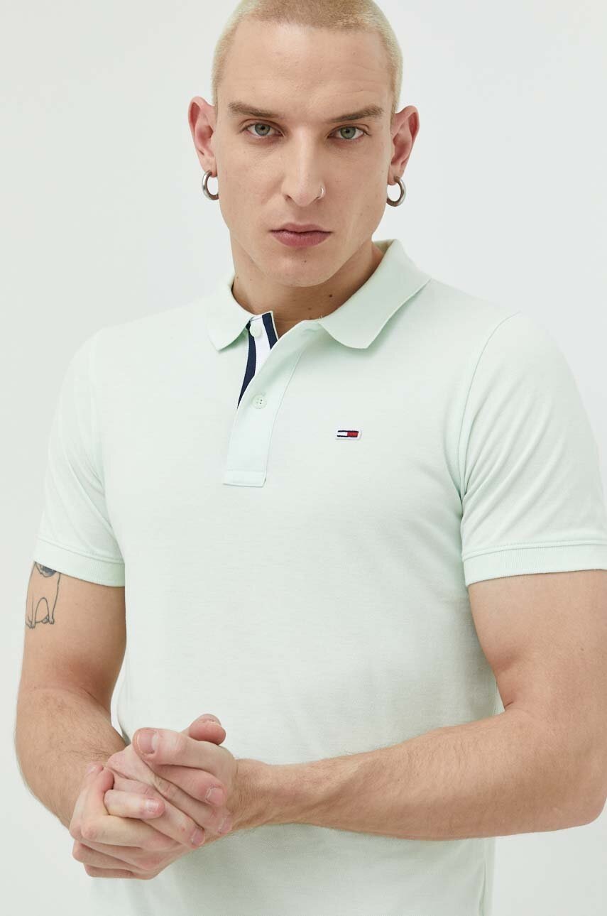 

Памучна тениска с яка Tommy Jeans в синьо с изчистен дизайн, Зелен