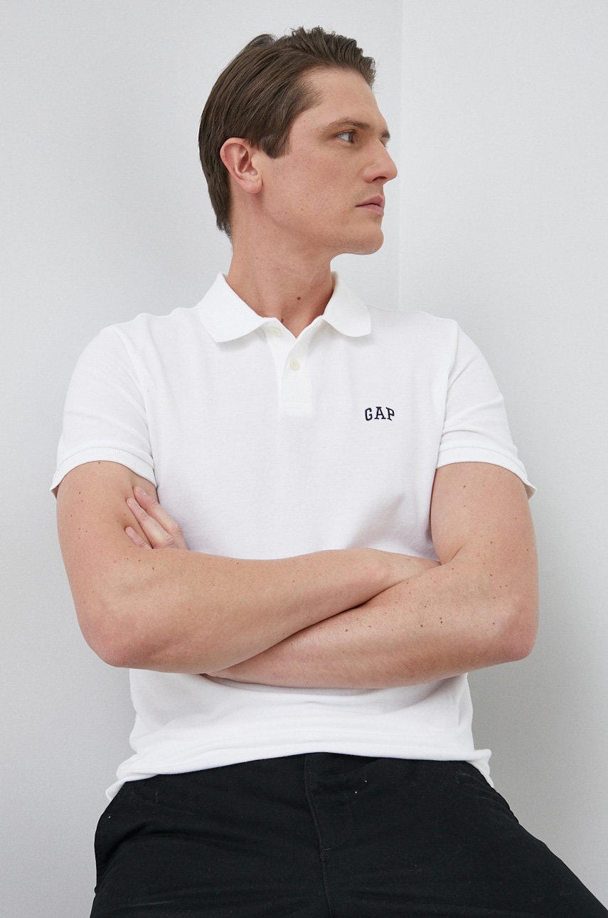 

Памучна тениска с яка GAP в бяло с изчистен дизайн, Бял
