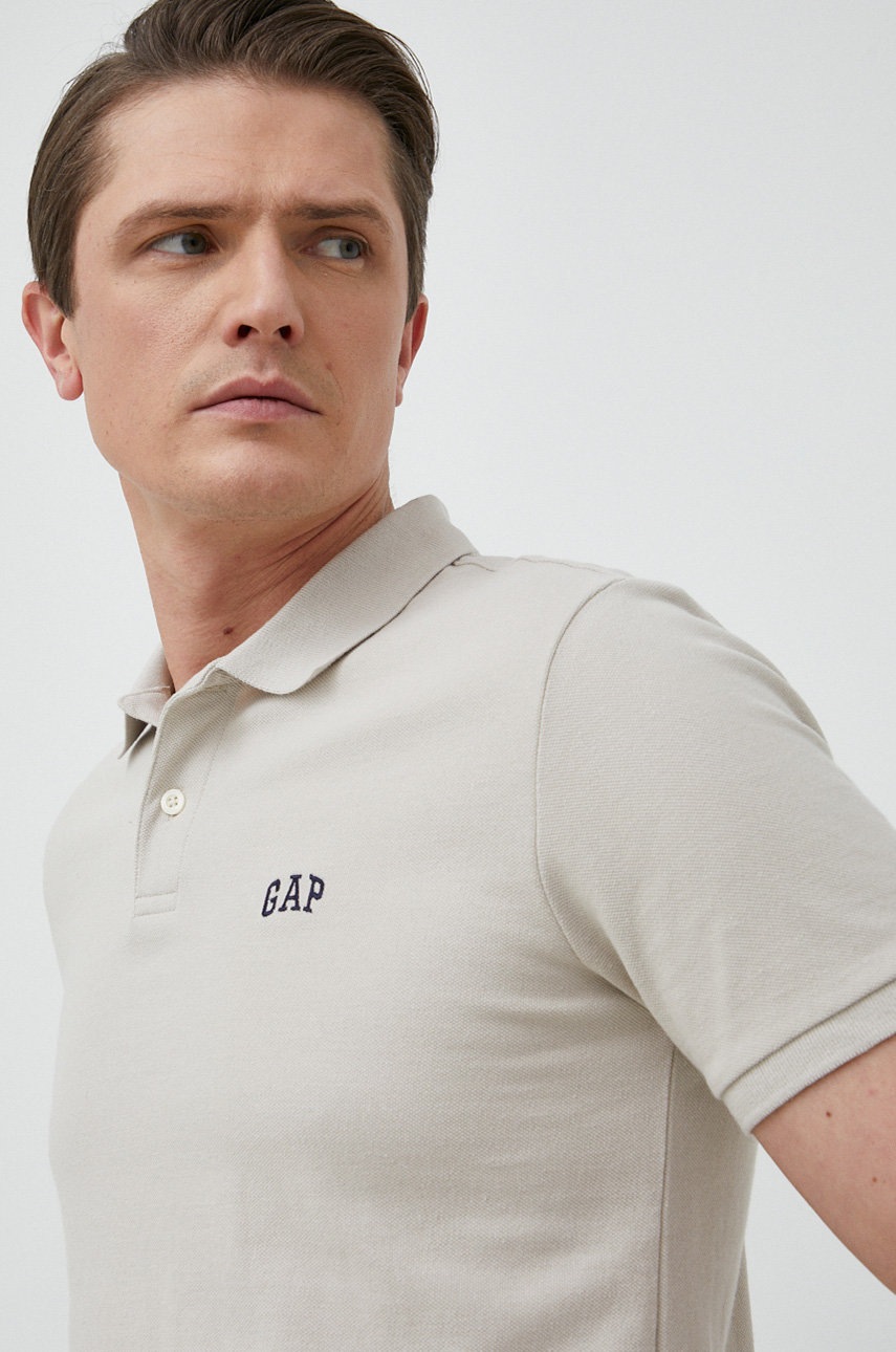 

Памучна тениска с яка GAP в бежово с изчистен дизайн, Бежов
