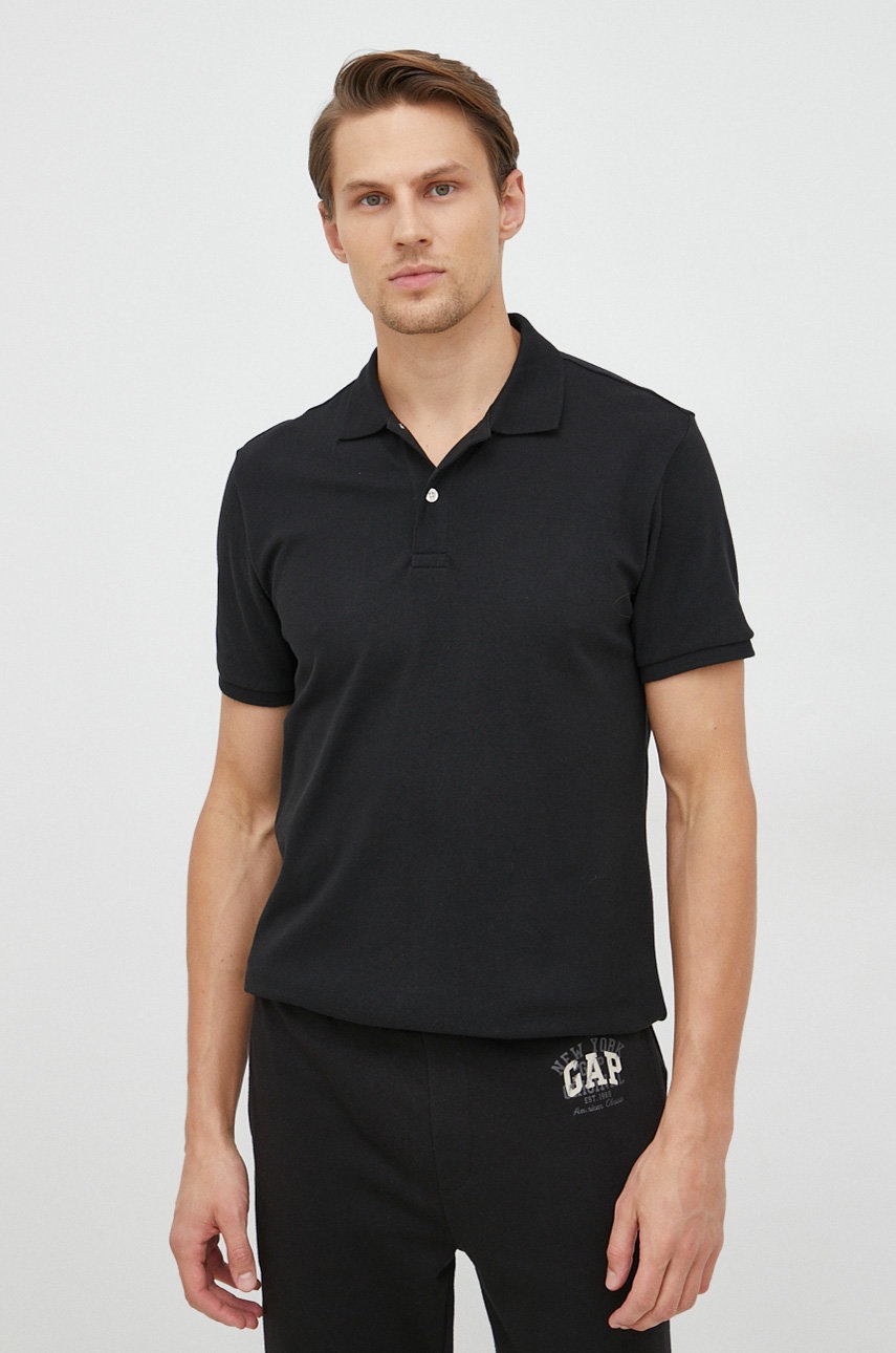

Тениска с яка GAP в черно с изчистен дизайн, Черен