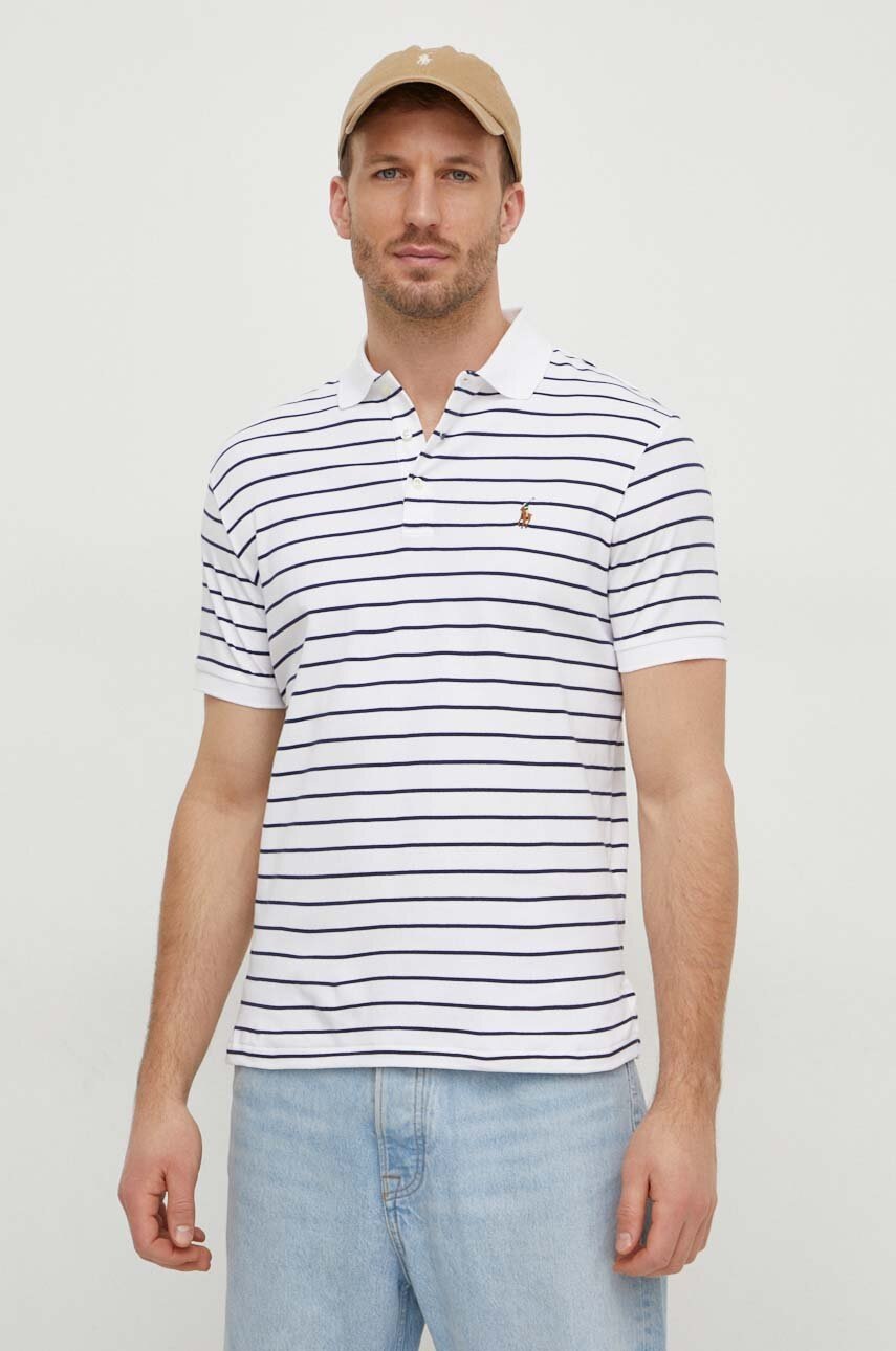 

Памучна тениска с яка Polo Ralph Lauren в бяло с десен 710870545, Бял