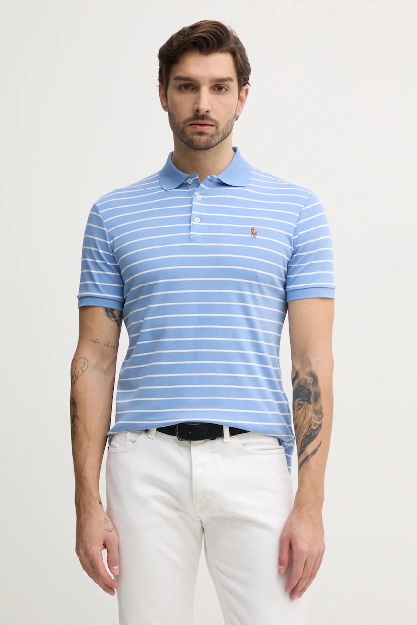 Levně Bavlněné polo tričko Polo Ralph Lauren modrá barva