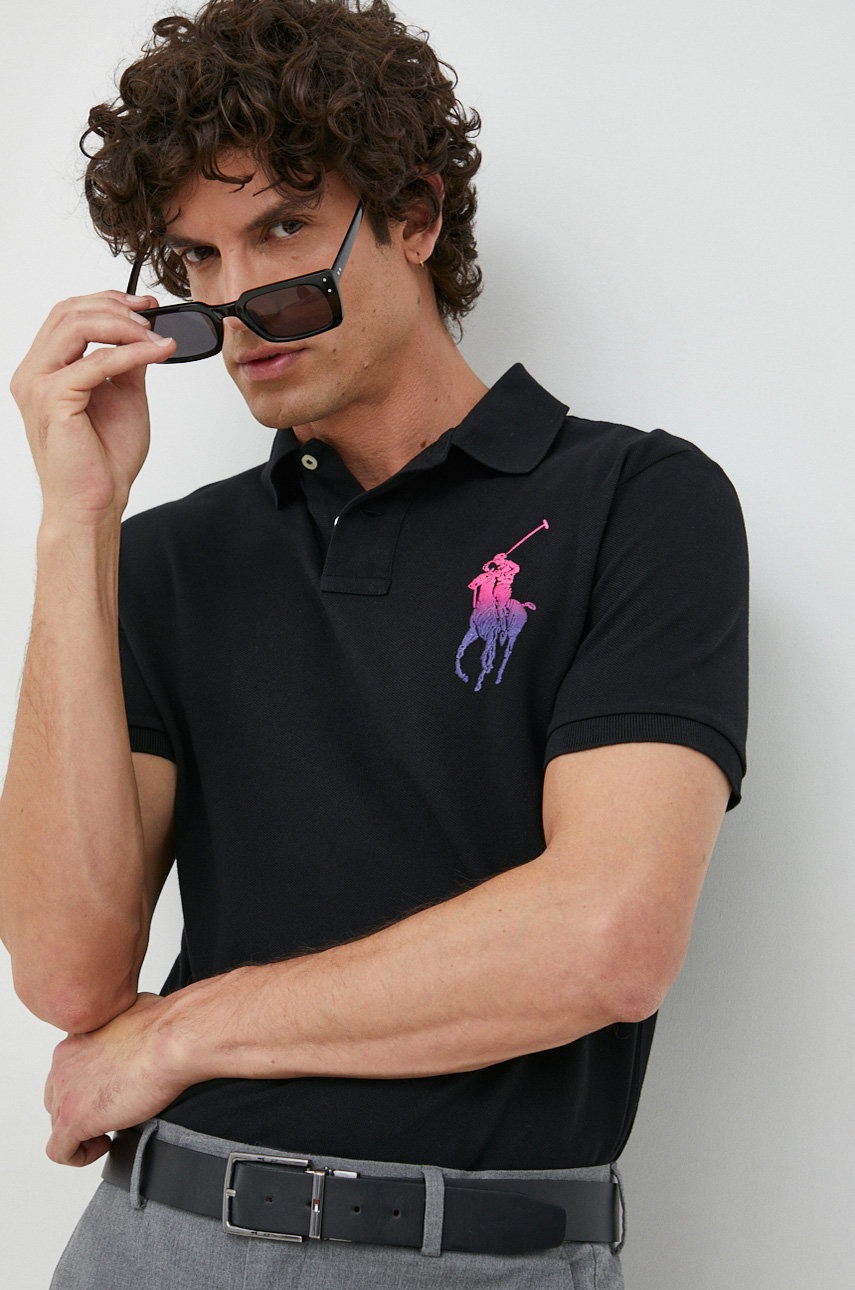 

Хлопковое поло Polo Ralph Lauren цвет чёрный с аппликацией