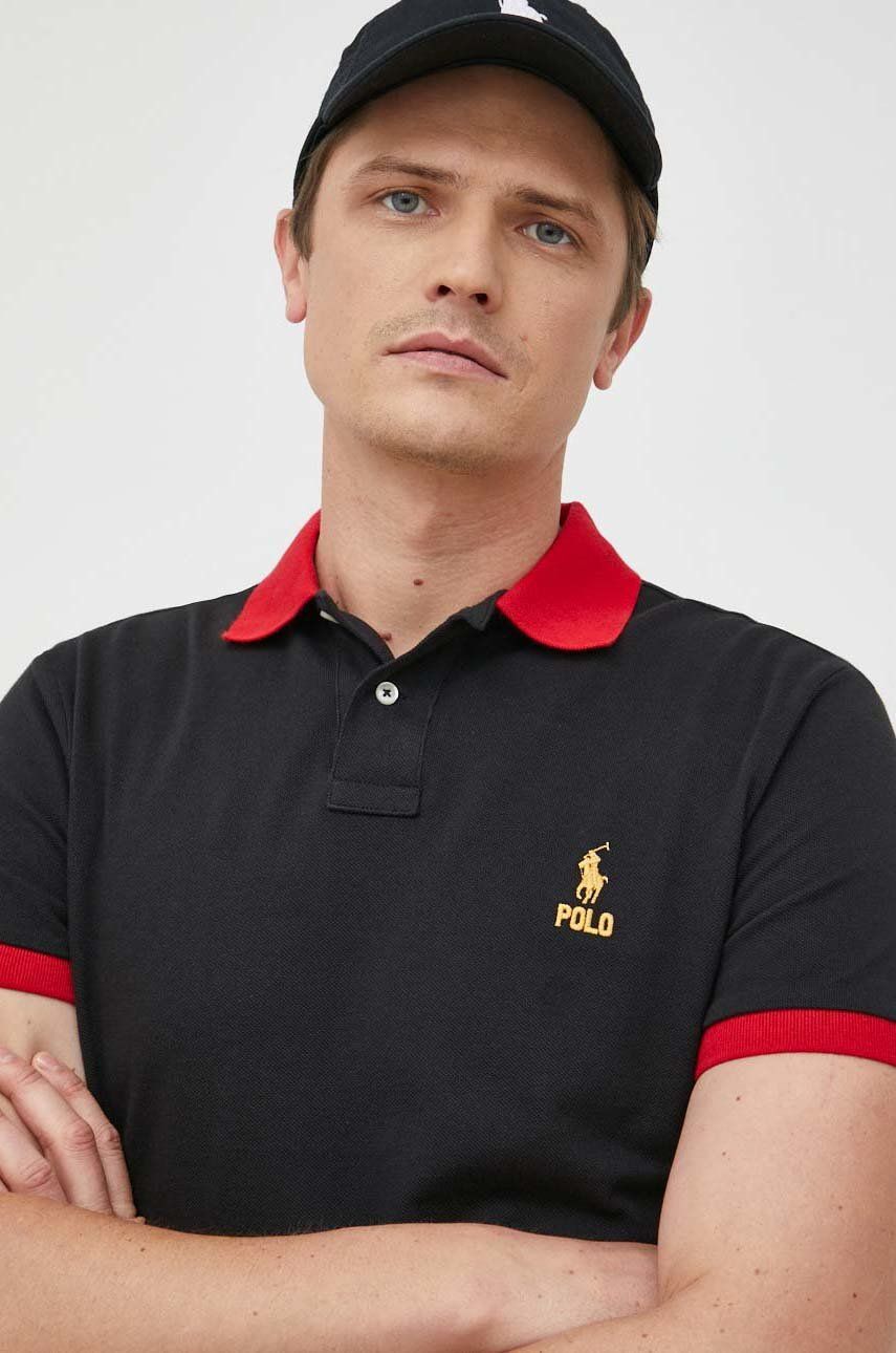 Levně Bavlněné polo tričko Polo Ralph Lauren černá barva