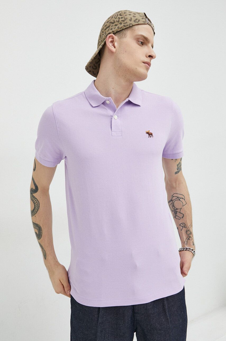 Abercrombie & Fitch tricou polo barbati, culoarea violet, cu imprimeu