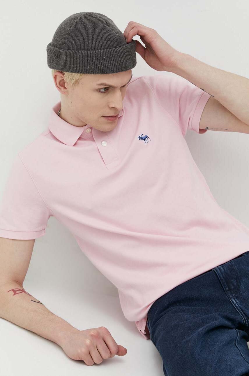 

Тениска с яка Abercrombie & Fitch в розово с изчистен дизайн, Розов