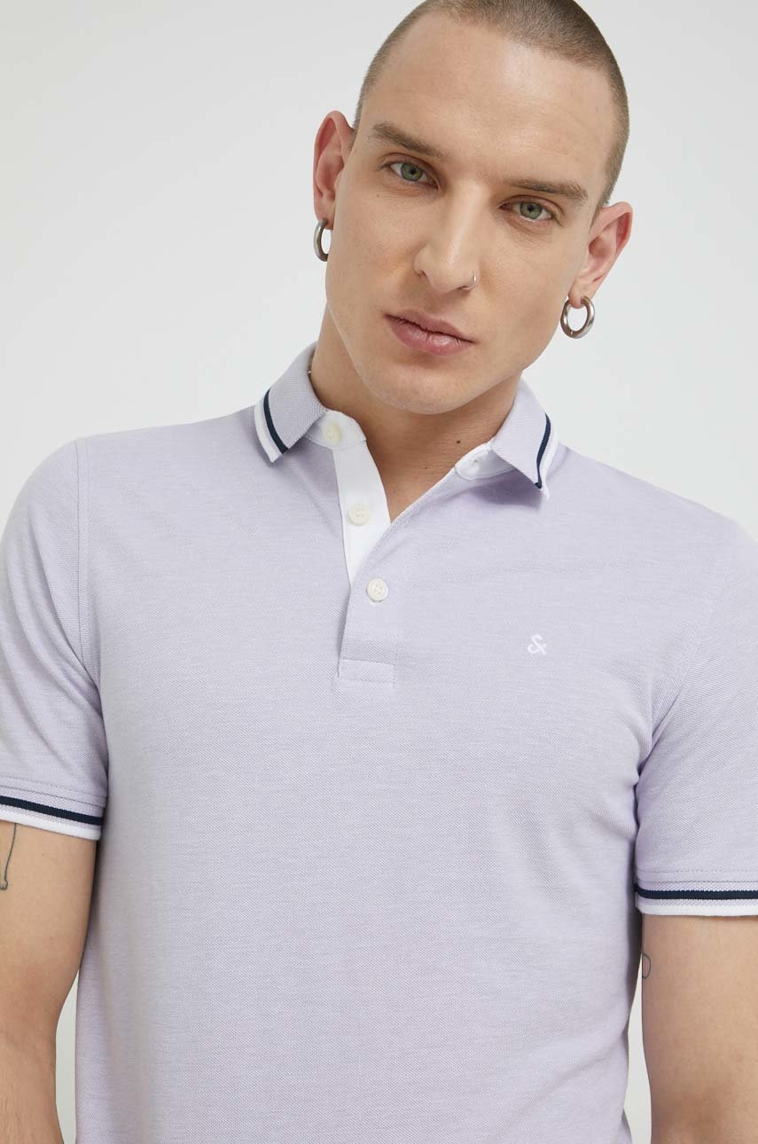 

Хлопковое поло Jack & Jones JJEPAULOS цвет фиолетовый узорный