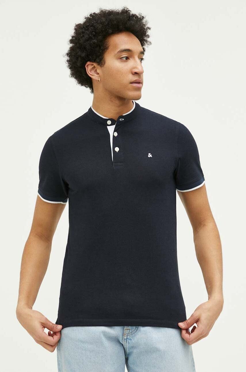 

Хлопковое поло Jack & Jones JJEPAULOS цвет синий однотонное 12199711